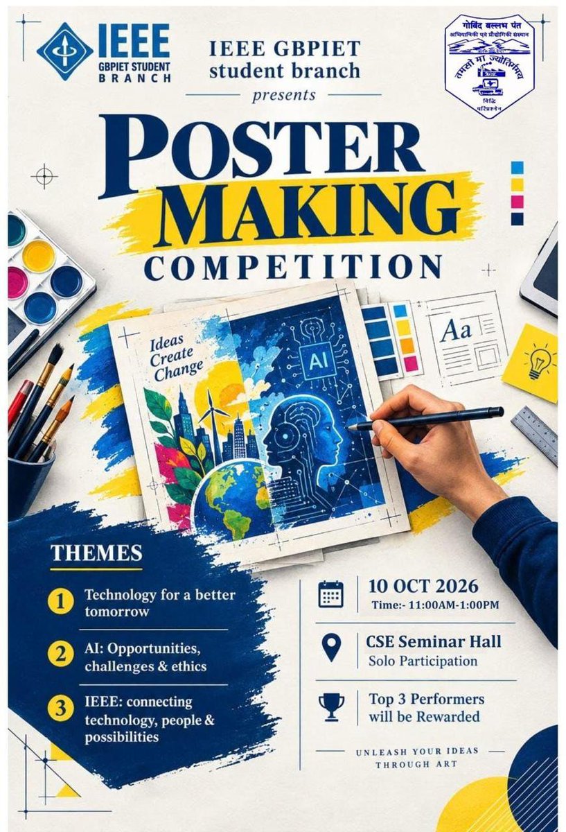 gbpietpauri's tweet photo. #GBPIET is where ideas go from #what_if to #lets_build_it. From 9-11October #EEEDay2026
3days of ideas, innovation &amp; action brings #GenAI #RAG, #OpenCV #UIDesign #Sociothon #Robotics empowering students to innovate, lead and create impact. The Future Begins with GBPIET.
@IEEEorg https://t.co/WkdlI0aoi3