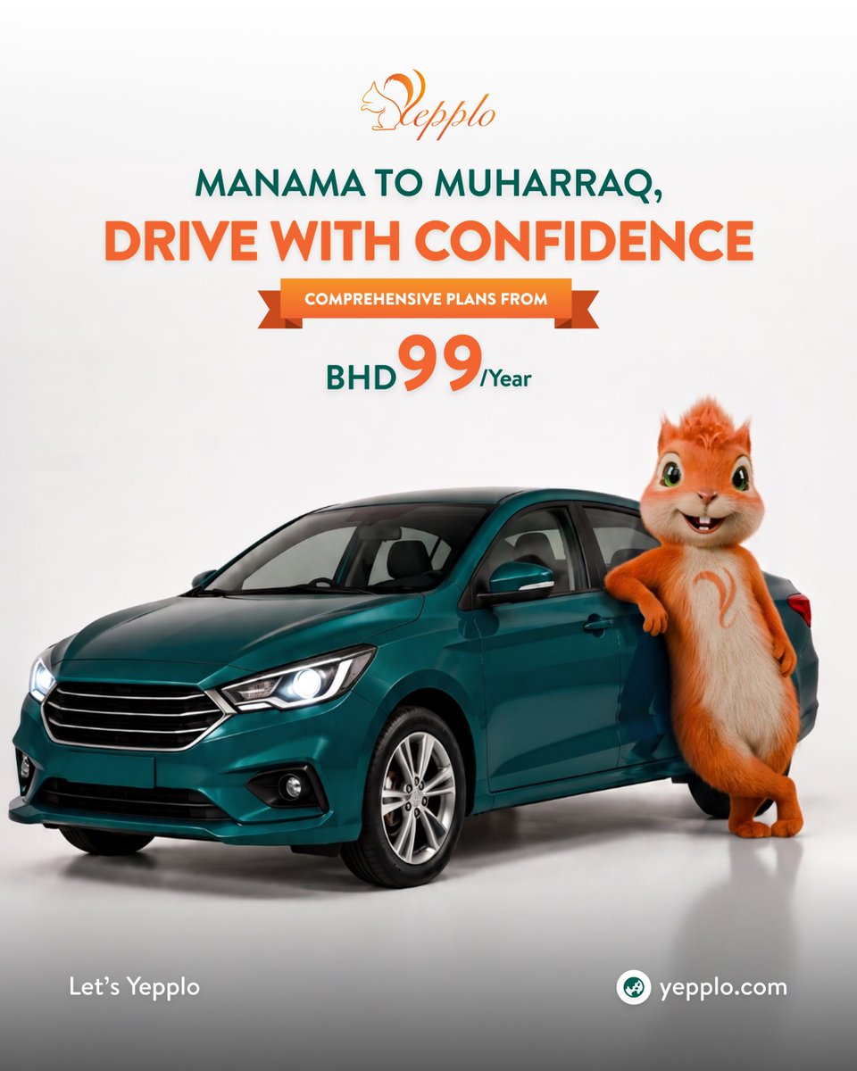 Yepplo_bh's tweet photo. Drive more. Worry less. 🚗✨
Comprehensive motor insurance from BHD 99/year 🛡️
Let’s Yepplo 🐿️🧡
Link in bio 🔗
#Yepplo #LetsYepplo #MotorInsurance #Bahrain #CarInsurance https://t.co/04b39mHRN0 https://t.co/kcgNnY0s2g