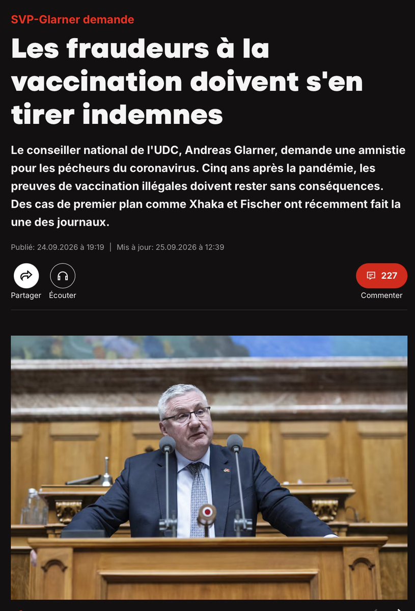 NiONiPardon's tweet photo. 09/2026 Andreas Glarner, conseiller national UDC, a réclamé une amnistie pour ceux qui ont obtenu illégalement un certificat de vaccination ou une dispense de masque : « Cinq ans après la fin de la pandémie, nous devons cesser de harceler les gens. » Il a ajouté : « Au vu de tout ce que l'on sait aujourd'hui, cette obligation vaccinale de fait et l'obligation de porter des masques largement inutiles n'auraient jamais dû être décrétées. » #CovidMonde🇨🇭

https://t.co/S4qSmajfkF

👉 NONP existe grâce à ses soutiens : https://t.co/nPxxvPhHZZ