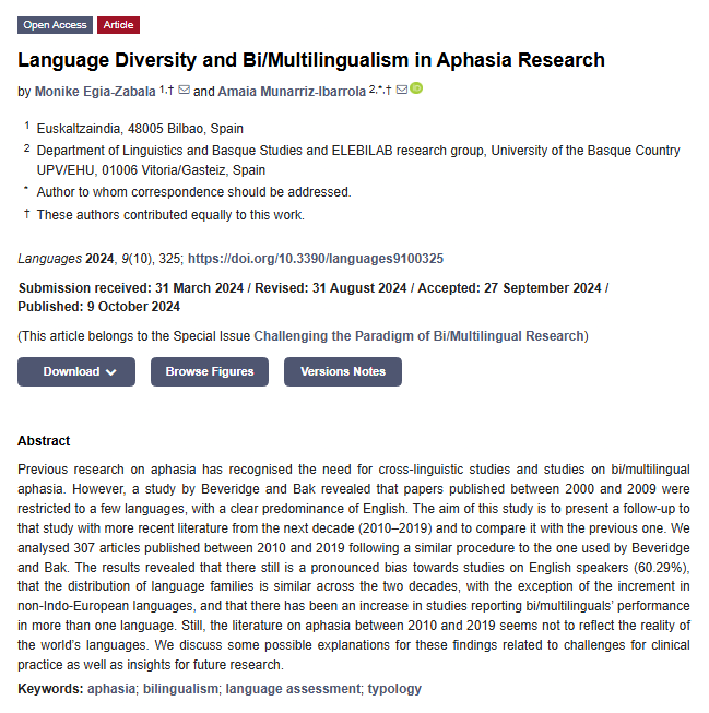 Languages_MDPI's tweet photo. 📰Language Diversity and Bi/Multilingualism in Aphasia Research
✏️Explore the article by Monike Egia-Zabala and Amaia Munarriz-Ibarrola: https://t.co/QyvXPzWICi
#LanguagesMDPI #Linguistics #AphasiaResearch #Bilingualism #Multilingualism #CallforReading #OpenAccess https://t.co/Y2j4eBKY9b