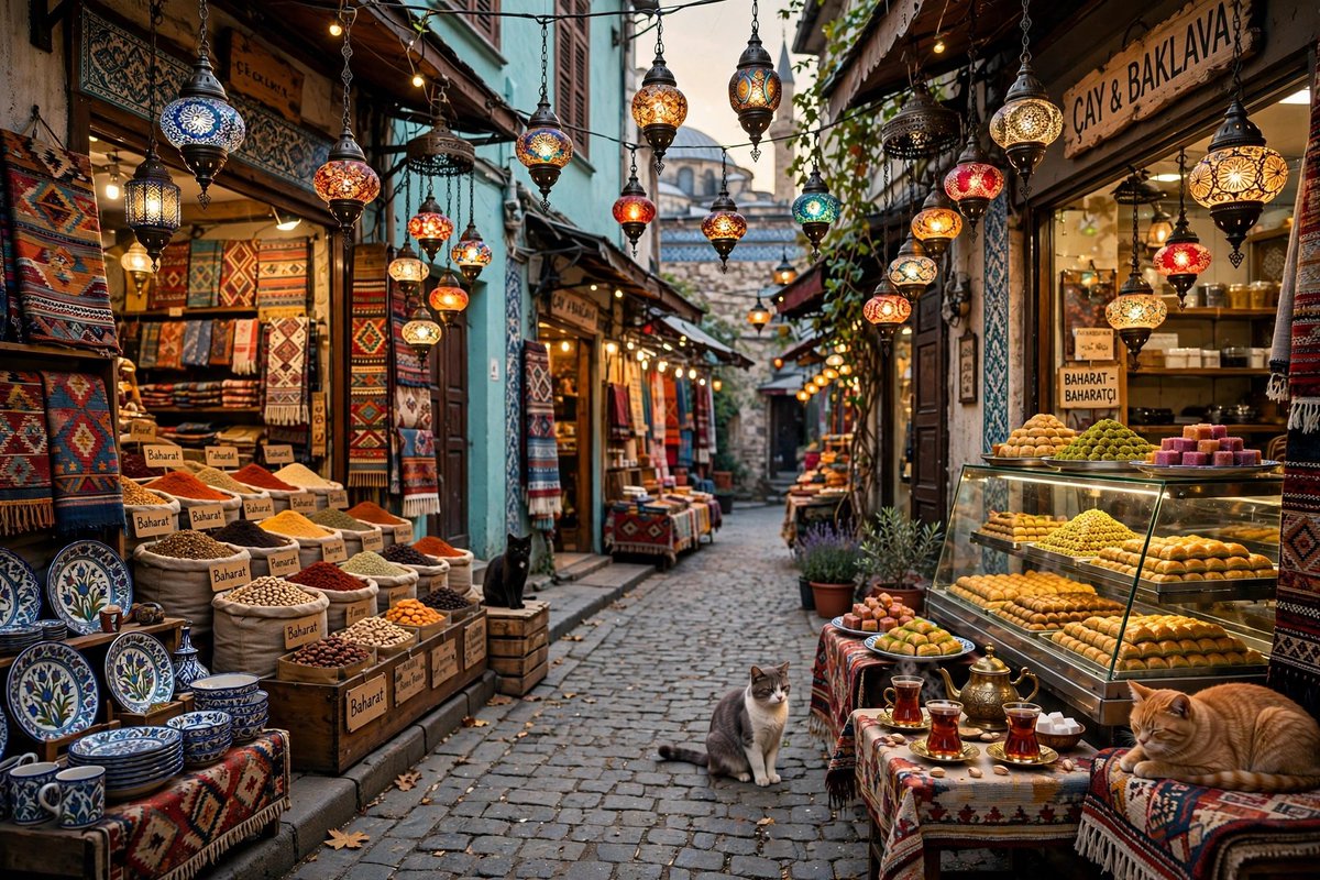 DreamyNooks's tweet photo. Lost in Istanbul's magic ✨

Colorful lanterns, street cats, baklava &amp; chai — this street has my whole heart.

Which detail caught your eye first? The cats or the lanterns? 😍

#istanbul #turkey #grandbazaar #turkishlanterns #streetcats #baklava #turkishtea #dreamynooks https://t.co/4NsLkv9CrD