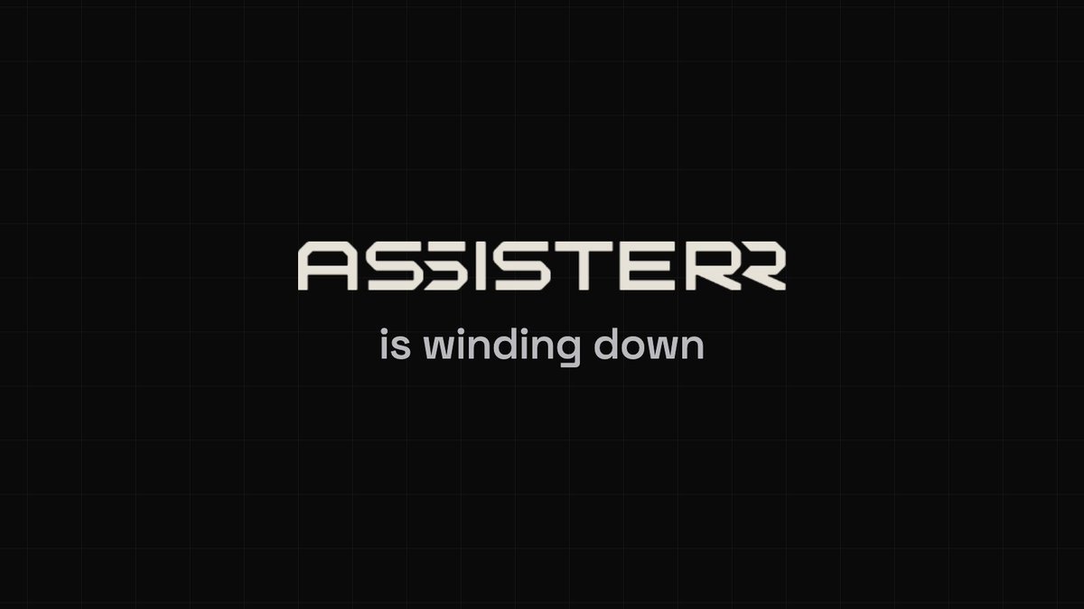 assisterr's tweet photo. Assisterr is winding down.

After years of building, we've made the decision to close Assisterr. From today, the team no longer develops or supports the platform, ASRR token, or the Assisterr ecosystem.

At our peak, 40,000+ agents were deployed with Assisterr, used by 5M+ users, with 200+ partners and integrations. We also put a lot of effort into the builder community through events and competitions worldwide, including the Solana AI Hackathon, UK Agent Hack, and many others.

We built, shipped, and experimented to find a sustainable business model. In the end, we didn't find one that could support the company long-term.

What happens next:

Within 24 hours, all treasury tokens (~70% of ASRR supply) will be burned. We'll post the transaction hash here. Mint and freeze authority were already revoked, so no new ASRR can ever be created.

The ASRR/SOL pool on Meteora is permanently locked and stays live. The company will not buy or sell ASRR.

Assisterr products have already been shut down.

Any community activity around ASRR is independent of Assisterr.

There is no refund, airdrop, or migration. Please ignore anyone who claims otherwise.

Thank you to every builder, user, partner, and supporter who was part of this journey!