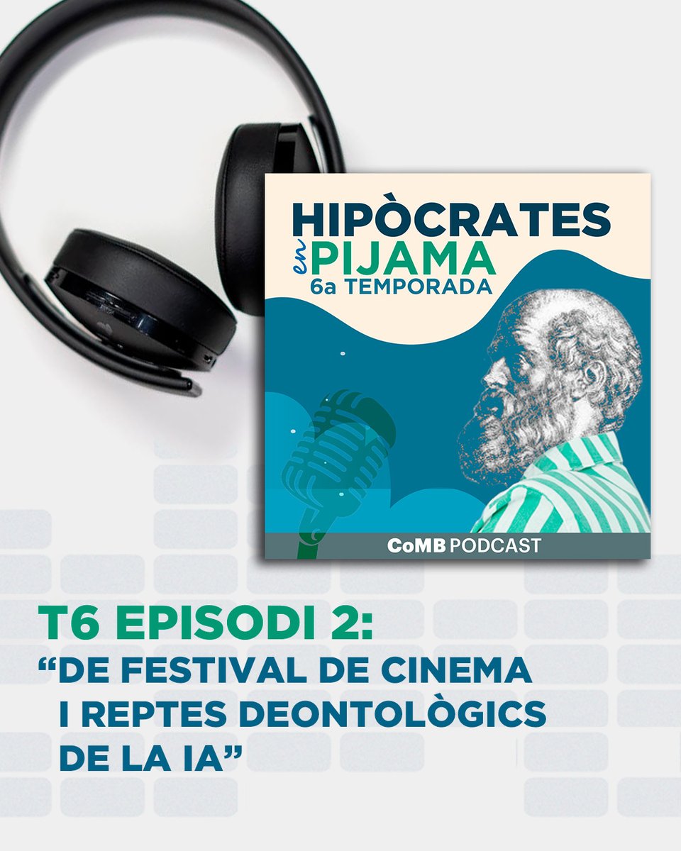 COMBarcelona's tweet photo. 📻Nou episodi #HipòcratesEnPijama, el pòdcast del CoMB!👉https://t.co/YbJuzp8vtW

🔙Parlem amb @FelipeDelVal (@primariaicscat), un metge que va impulsar un festival internacional de cinema (@PremiosOriana) a Sant Andreu de la Barca i que s’ha consolidat després de catorze edicions🎬

🩺Reflexionem amb la pediatra i experta en bioètica @montse_esquerda (@Blanquerna @Uramonllull @SJDTerresLleida) sobre els reptes ètics i deontològics que planteja la IA en medicina i als qual cal donar resposta des de la professió.

➕El nostre col·laborador @ToniTrilla, ens parla de John Darsee, una promesa de la recerca cardiovascular que va protagonitzar un dels casos de frau científic més importants del segle XX.