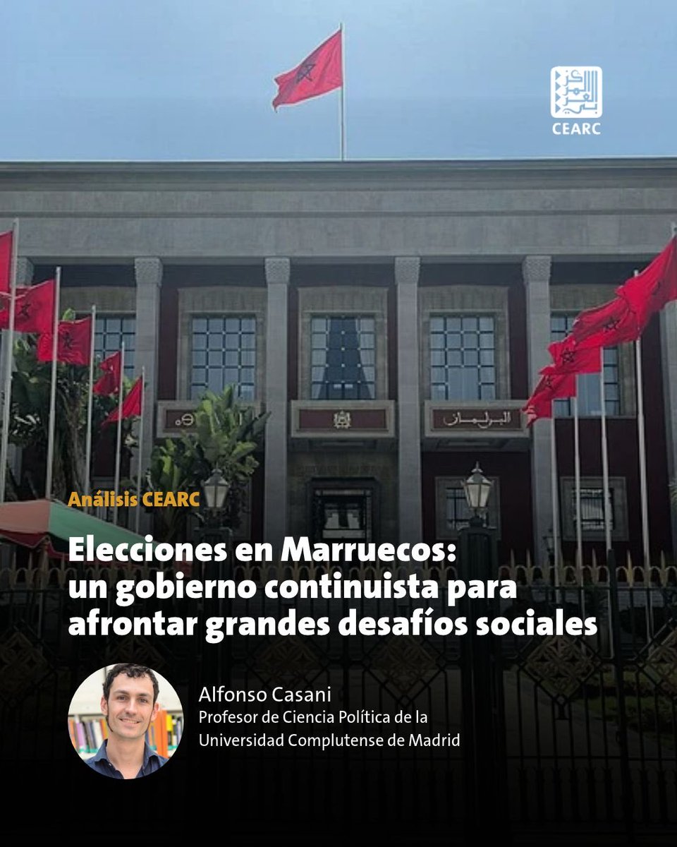 CEARC_net's tweet photo. En este nuevo análisis del #CEARC, Alfonso Casani (@AlfonsoCasani), profesor de la @unicomplutense analiza los resultados de las elecciones en Marruecos, desglosa los principales retos del nuevo gobierno y señala que:
🔷 La abstención asciende al 61,9% entre los inscritos, situando la participación real en solo un 22% sobre la población en edad de votar y reflejando la desafección institucional.
🔷 La crisis de Ceuta y las protestas juveniles visibilizan la brecha social y territorial, con un 37,2% de desempleo juvenil frente al 13% general.
🔷 Las propuestas electorales apenas muestran diferencias en empleo o soberanía, convergiendo con la agenda fijada desde Palacio.
🔷 Cuestiones clave como el Sáhara o la relación con Israel siguen en el dominio reservado de Palacio, mientras que los éxitos futbolísticos y el Mundial de 2030 refuerzan la popularidad del PAM y del nuevo Ejecutivo.
📄 Podéis leer el análisis completo aquí 👇 https://t.co/J9Ncl4HiqB