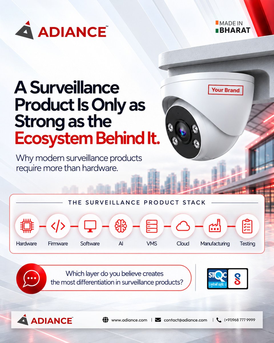 adiancetech's tweet photo. A surveillance product is more than hardware.

It includes:
Hardware, firmware, software, AI, VMS, cloud, manufacturing &amp; testing must work together. 

Adiance helps brands build complete CCTV solutions.

#Adiance #CCTV #OEM #ODM #JDM https://t.co/krF9dvnDwV