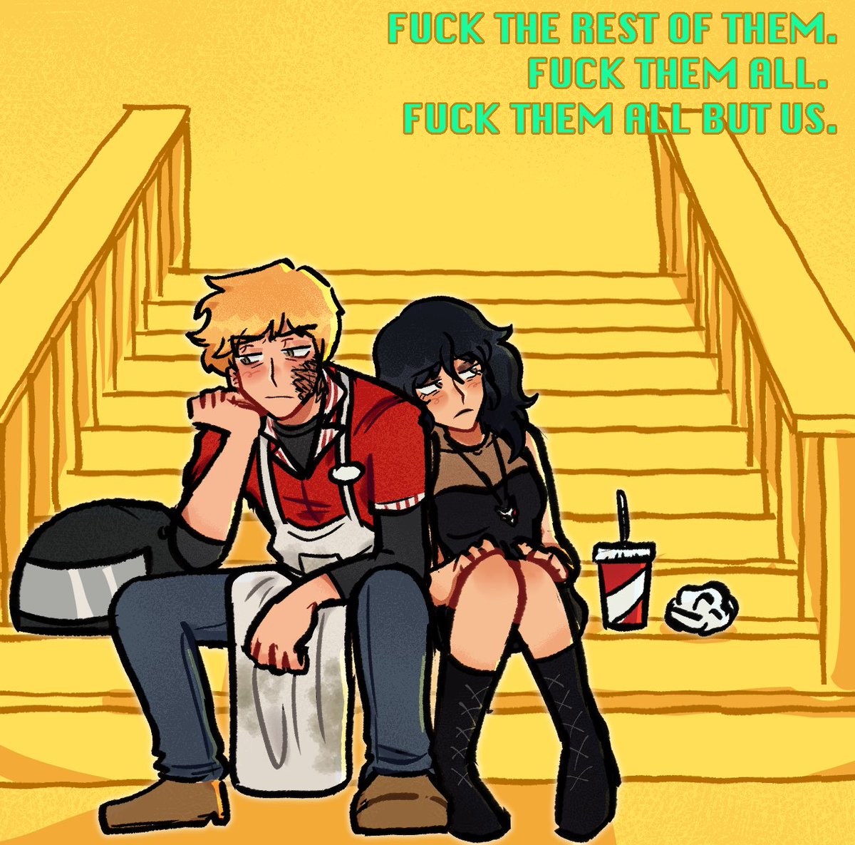 Aestheticdork3's tweet photo. “Call me and I’ll come.” ☎️ 

Alternative Universe where John John gets rid of his twin and it does not end up being the result he wanted while Karine goes through an identity crisis. At least they have each other. #lesnombrils #thebellybuttons #johnjohnxkarine https://t.co/TCYhph4KJt