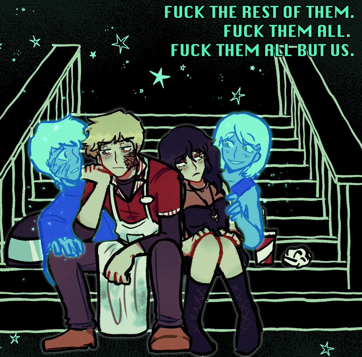 Aestheticdork3's tweet photo. “Call me and I’ll come.” ☎️ 

Alternative Universe where John John gets rid of his twin and it does not end up being the result he wanted while Karine goes through an identity crisis. At least they have each other. #lesnombrils #thebellybuttons #johnjohnxkarine https://t.co/TCYhph4KJt