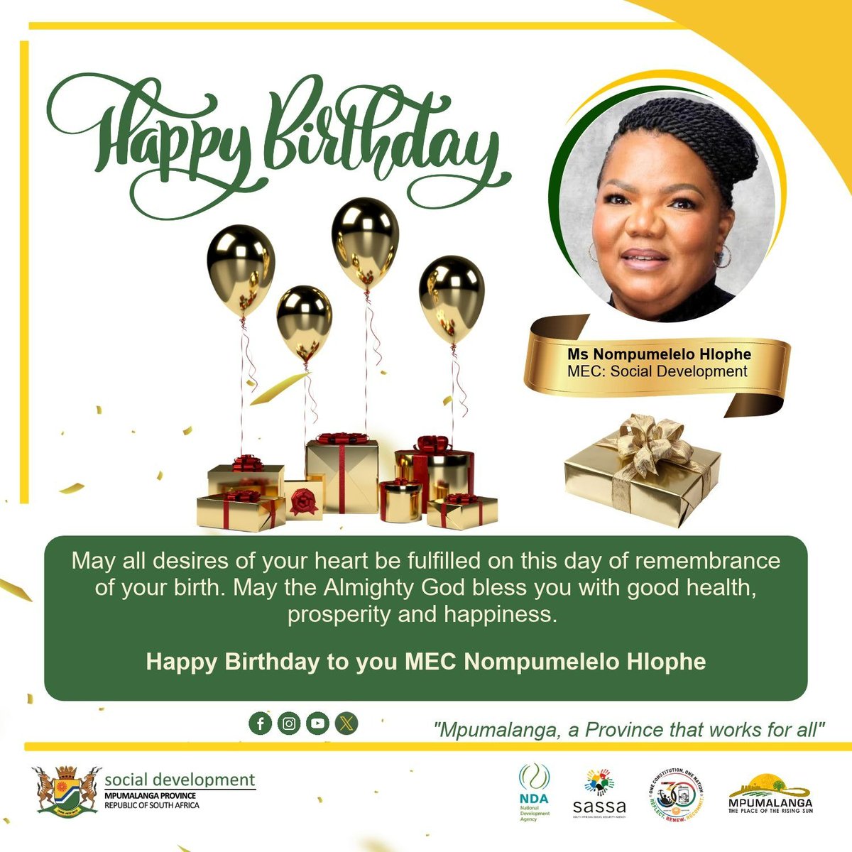 DSDMpu's tweet photo. Happy Birthday, MEC Nompumelelo Hlophe https://t.co/oRDwKMoLrk