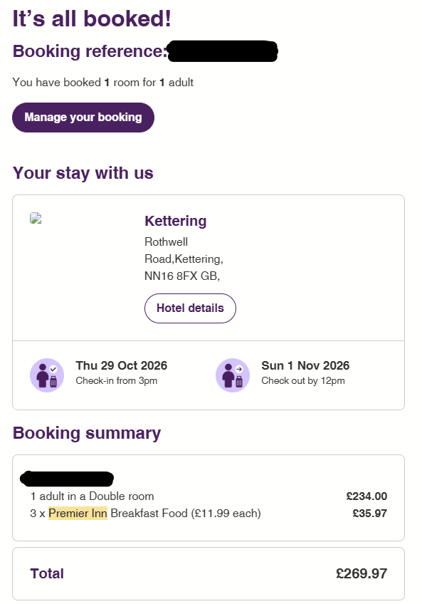 P4rmaTV's tweet photo. Don't think I'll be able to attend @EPICLAN this October.
Paid just £270 for room + Breakfast but would sell for £240 if anyone needs, cheaper than the current standard room of £250 (Without breakfast) 
Can call Premier Inn and change name on booking straight away https://t.co/s4KjSqGhcF