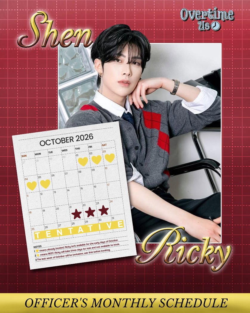 OfficerQuanrui's tweet photo. @overtimeus — OCTOBER'S OPEN FORM.

Overtimeus's Ricky (@OfficerQuanrui), just released his schedule for this month availability. If you like to get to know him or want to make a reservation, please read his TnC first.    

And for further information, you can contact @overtimeus (DM). https://t.co/8uVozEQ7bY