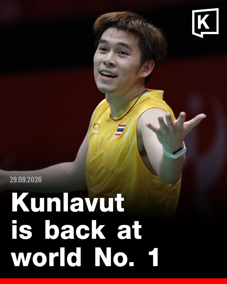 KhaosodEnglish's tweet photo. Kunlavut is back at world No. 1!

Thailand’s Kunlavut “View” Vitidsarn has reclaimed the top spot in the latest BWF world rankings, while Indonesia’s Jonatan Christie drops to No. 3.

Kunlavut became the first Thai player to reach world No. 1 and win the BWF World Championships in men’s singles. He is also a three-time World Junior champion, winning in 2017, 2018 and 2019, and won silver at the 2024 Olympic Games.

Later today, Kunlavut will face Singapore’s Loh Kean Yew in the men’s singles badminton final at the Aichi-Nagoya 2026 Asian Games, with gold on the line.