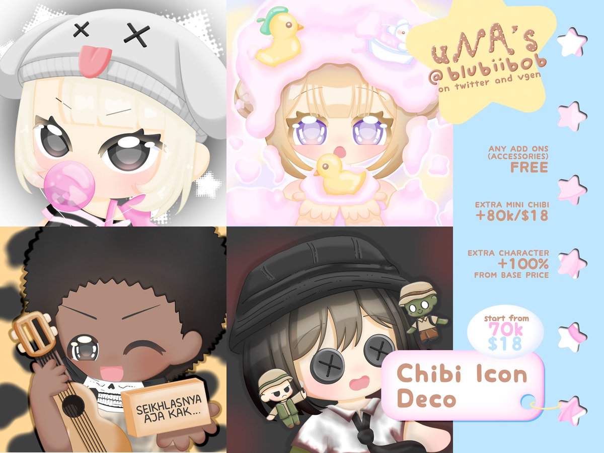 blubiibob's tweet photo. 🖍️ ♡ + ↻ are appreciated 💛

heLoo! ☝🏻 uNA’s opening chibi commission for local and international ⭐️❗️please kindly dm uNA if you're interested or want to discuss something first ヾྀི𐔌⌐ˆ⎚⩊⎚ˆ𐦯

avail on vgen too!
https://t.co/yHmcqnS0JR

#artidn #vgen #opencommission https://t.co/EaAFb2hoKy
