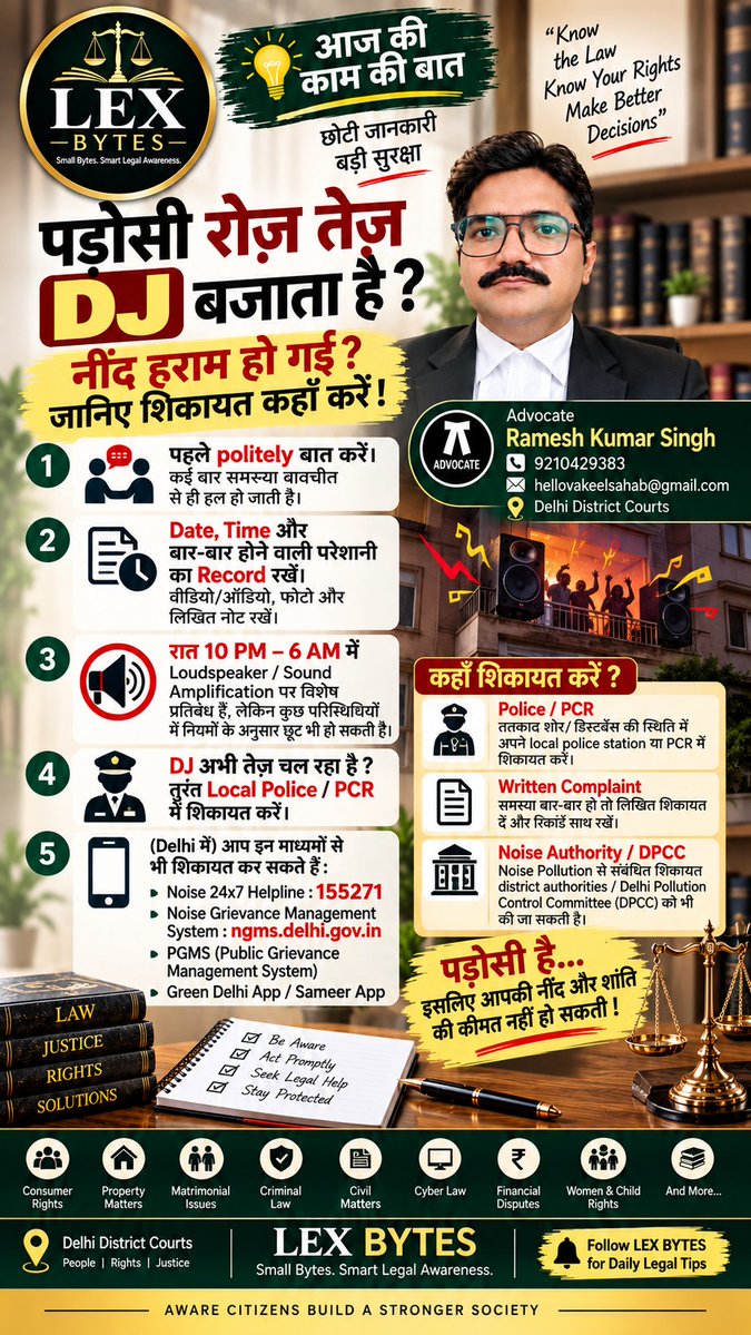 lexbyts's tweet photo. 🔊 पड़ोसी रोज़ तेज़ DJ बजाता है? नींद हराम हो गई? जानिए शिकायत कहाँ करें! ⚖️

Noise Pollution Rules सामान्यतः रात 10 PM से 6 AM को night-time माना जाता है। जरूरत पड़ने पर PCR से शिकायत करें
(NGMS) – 155271 पर भी शिकायत करें 
#Shorts #LexBytes #NoisePollution #Loudspeaker https://t.co/KJTJVZtjSq