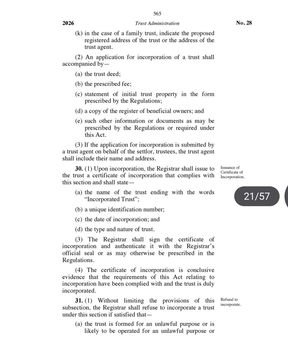 Thuranira_1's tweet photo. Registering a trust has become very simple because of the new law. You just reserve a name and proceed to incorporate it .
Here are some of the benefits of a Trust:

1. Trust assets are separate from matrimonial property, meaning that upon divorce, property properly held in a Trust will not form part of the matrimonial property available for division.

2. If you go broke and your business fails, Trust assets are protected from creditors. Clever people understand this.

3. Trusts are tax efficient. Beneficiaries receive distributions without being taxed again where the relevant tax has already been paid by the trustee.

4. Upon your death, beneficiaries benefit from Trust assets without having to go through the lengthy succession cases.

There are numerous other benefits of Trusts. That’s why I get excited whenever I’m registering one.Registering a Trust will now take one week!