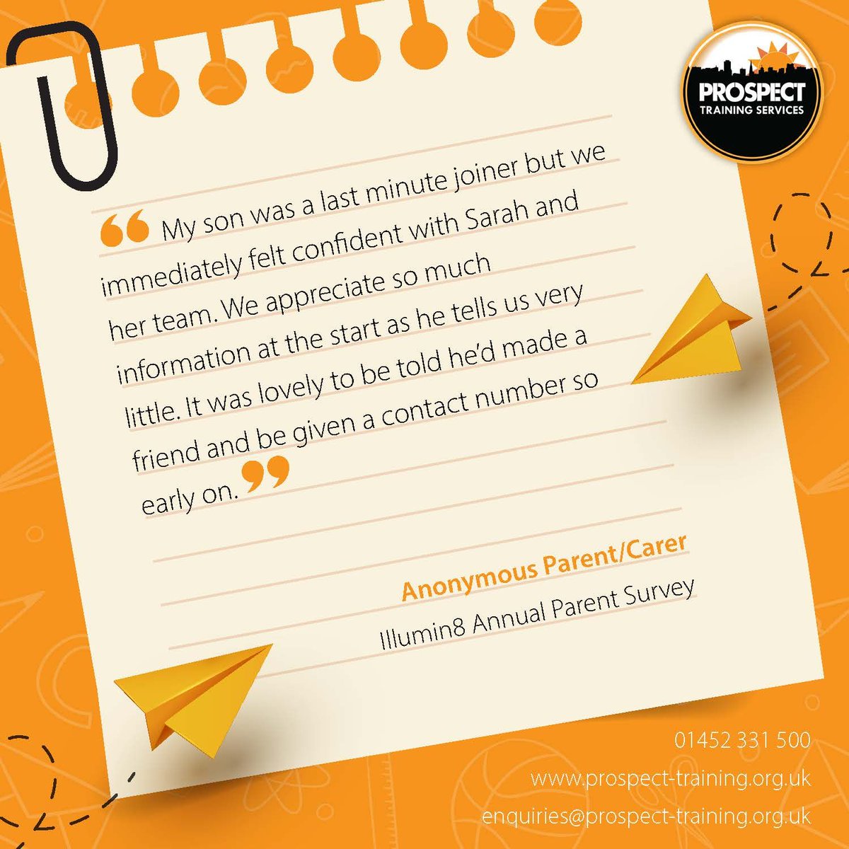 ProspectTS's tweet photo. 💬 What do parents say about our High Needs Support?
Starting somewhere new can be a big step for young people and their families. That’s why we place importance on clear communication, building trust and making sure every young person feels welcomed and supported from day 1. 🤗 https://t.co/7jMwBgssHH