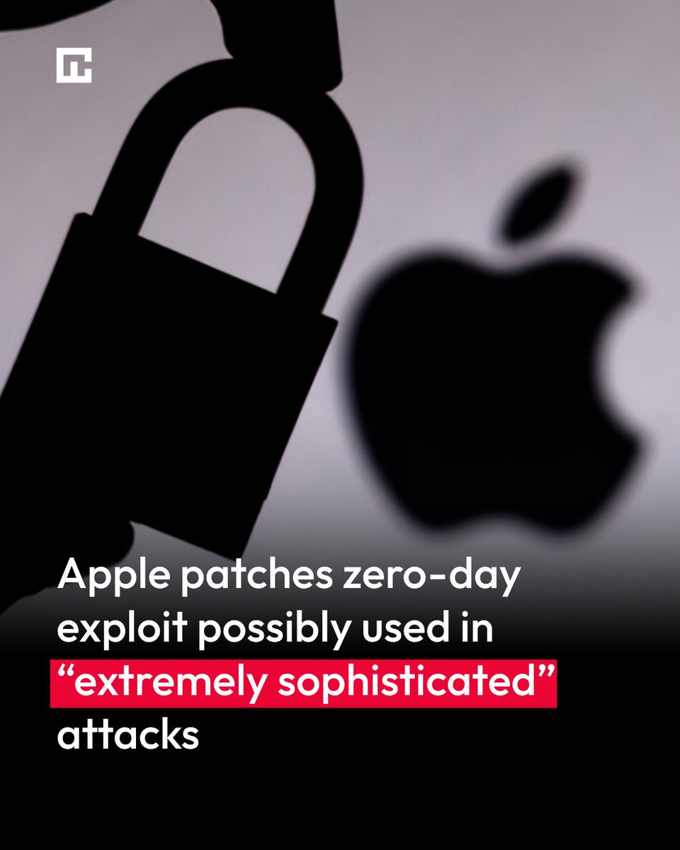Cybernews's tweet photo. Apple fixed a zero-day flaw in older iOS, iPadOS, and macOS versions. More: https://t.co/g1JMgns2RM https://t.co/hIXi63fLqR