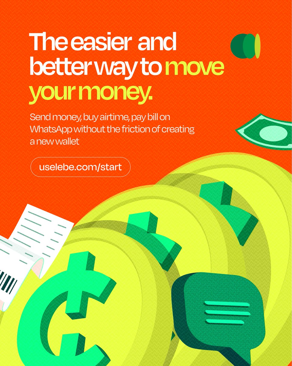 trylebe's tweet photo. Move your money the easier way. 💰
Send money, buy airtime, and pay bills directly on WhatsApp with Lebe. No new wallet, no extra hassle.
Start chatting with Lebe at https://t.co/kMFz3DbKF7
#uselebe #lebe #fintech #ghana #payments https://t.co/h94O2dgruL