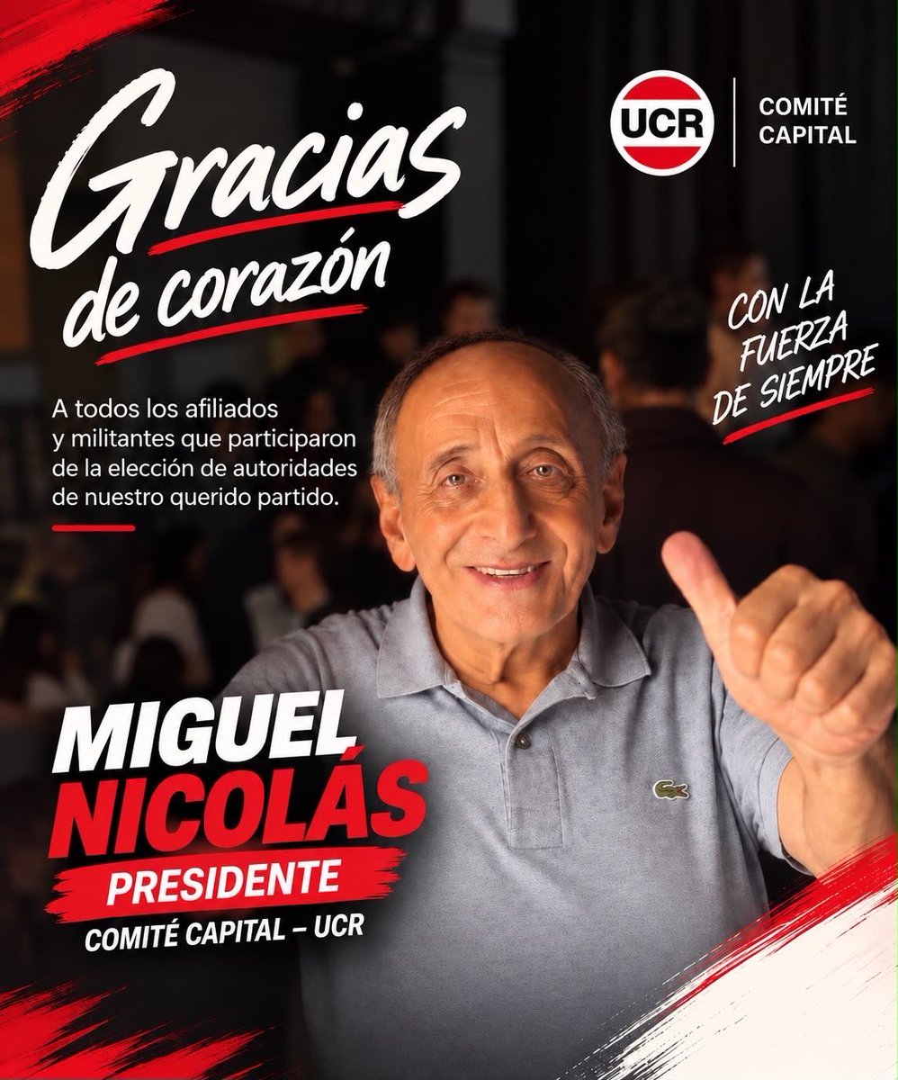 miguelnicolasok's tweet photo. Hoy asumo como presidente del Comite Capital de la UCR GRACIAS A LA MILITANCIA.
Quiero agradecer de corazón a cada militante del Radicalismo de la Capital que el 20 de Setiembre se expresó y nos volvió a dar su confianza.
En política hay reconocimientos que tienen un valor especial, y es el que nace de los propios. De los que conocen la historia, las luchas, las convicciones y tantos años de caminar el territorio defendiendo lo que creemos.
Este triunfo en la interna no es personal, es de todos. Es de cada afiliado que abrió la puerta de su casa, de cada joven que se suma, de cada dirigente barrial que milita sin pedir nada a cambio. Gracias por ratificar que el radicalismo está vivo, de pie y con ganas de volver a ser protagonista.
Gracias por el afecto, por el respeto y por ese abrazo militante que vale más que cualquier cargo.
Vamos a honrar esa confianza con más trabajo, más territorio y más radicalismo.
¡Gracias militancia querida!
¡Gracias de corazón!
