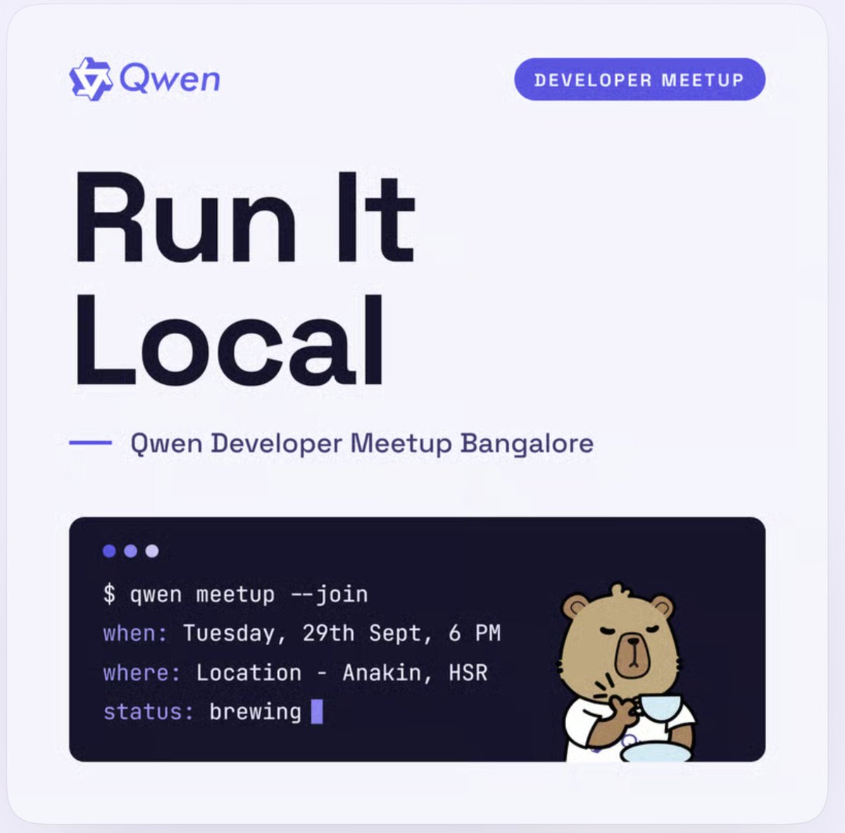 nidhisinghattri's tweet photo. so guys, qwen is organizing their first ever dev meetup in Bengaluru today

i would be presenting: how to run qwen models locally on your machine and build fun and useful things with it

those who follow me, already know how much passionate i am for the local llm space

super excited for this one, see you there!🌸