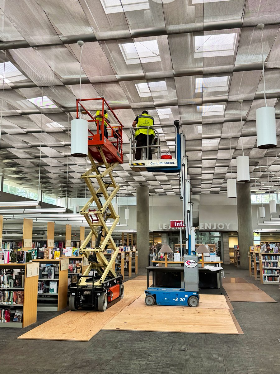HarriganCath's tweet photo. LED lights getting installed at the library last March.
#AlphabetChallenge
#WeekMforMachinery https://t.co/5pE4gljCbc