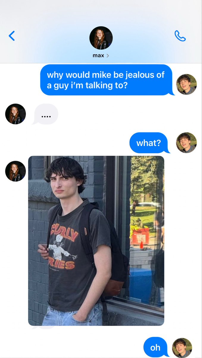 favestogaze's tweet photo. pre-relationship college #byler #smau 
Max takes a picture of Mike being jealous and sends it to the group chat for their opinion ✨✨ https://t.co/5ufERIGXw0