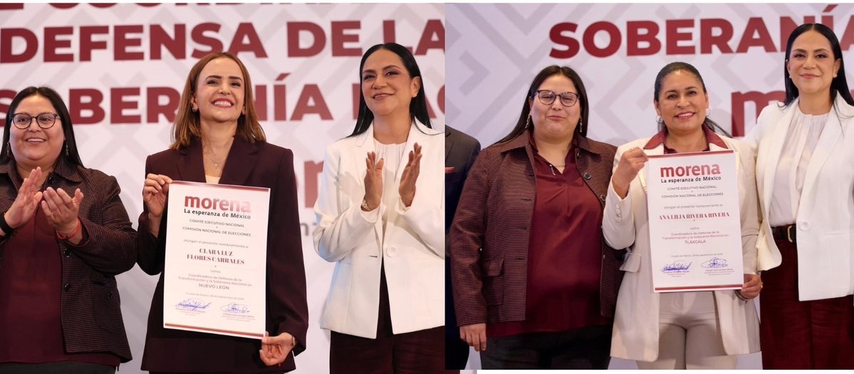 OliviaSalomonV's tweet photo. ¡Enhorabuena a quienes asumen la Coordinación Estatal de la Defensa de la Transformación y la Soberanía Nacional!

✅ San Luis Potosí: @EliCesarC
✅ Tlaxcala: @AnaLiliaRivra
✅ Nuevo León: @claraluzflores
✅ Nayarit: @JasminBugarin
✅ Sonora: @LoreniaValles_
✅ Baja California Sur: @ManuelCotaBCS 
✅ Chihuahua: @CruzPerzCuellar

Una nueva responsabilidad para seguir caminando en territorio, cerca de la gente y fortaleciendo la transformación de México. 🇲🇽

¡Mucho éxito en esta nueva encomienda!