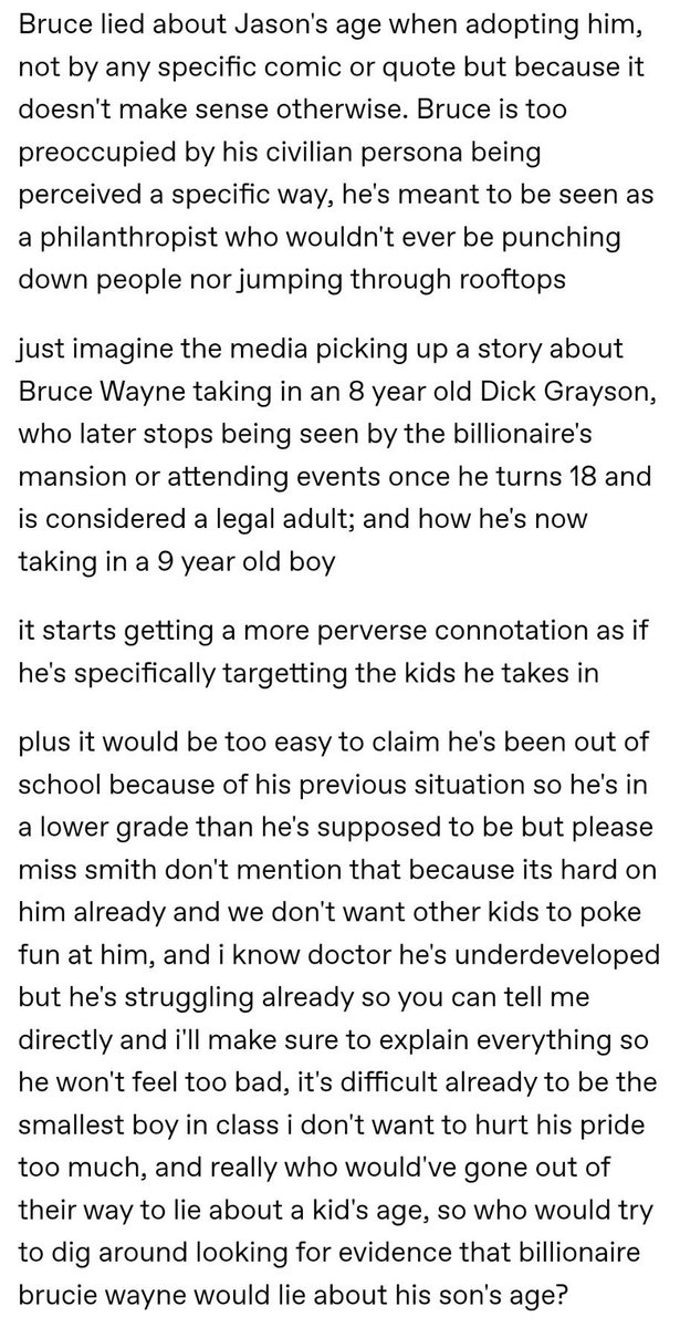 verophiliac's tweet photo. @_internett_ i once read someone hc that bruce actually lied about jason's age when he first took him in and ran with it, so here's my ramblings from way back on tumblr https://t.co/bc1tOJwPsL