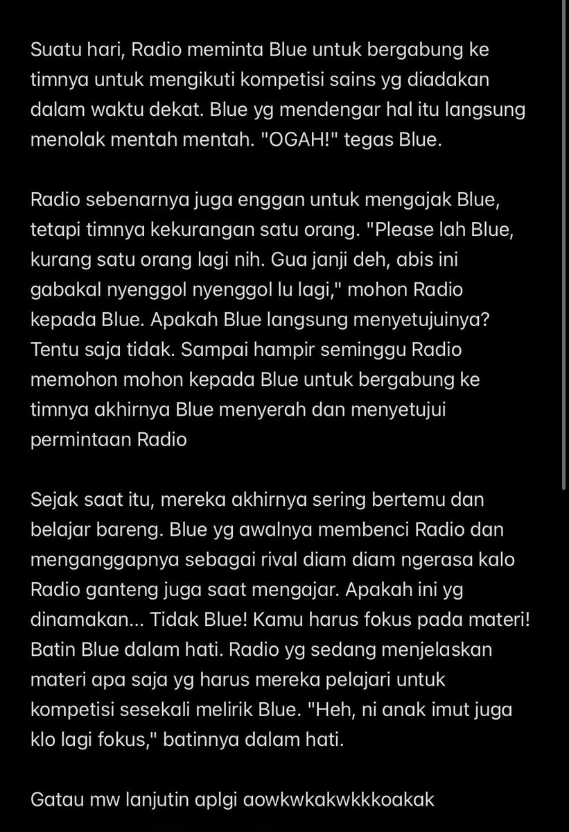 Anomaly_Hytam21's tweet photo. Brainrot prompt nyawit anuan itu apalah #RadioBlue highschool au

Yg mw pake ini buat nulis/ngelanjutin bleh bgt pake yh, krn ak jg gtw nulis paan ini WKWKWKKWKWKWK https://t.co/jNAdk21dKd