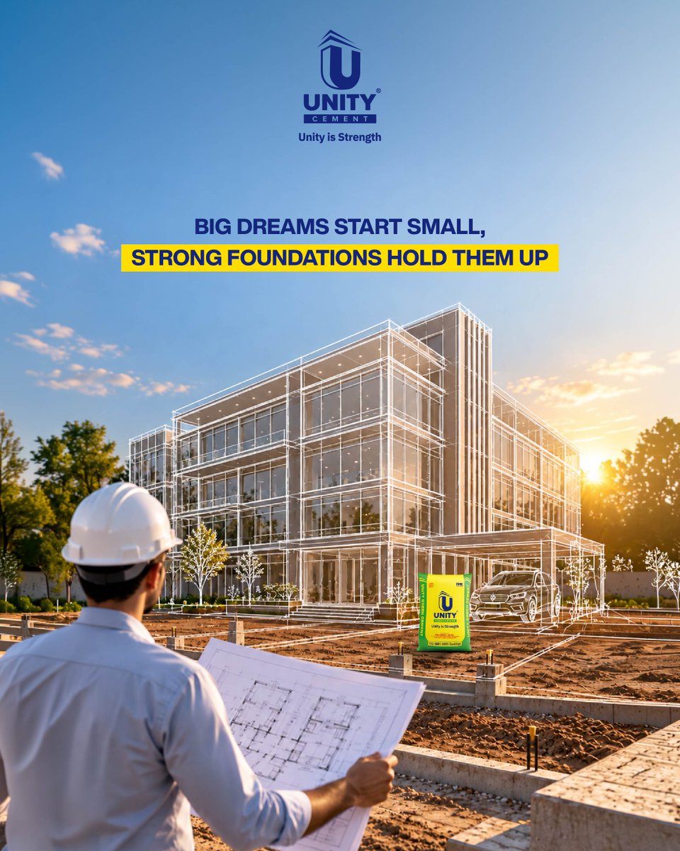 unitycement's tweet photo. Big dreams start small, but strong foundations hold them up.

Unity Green Cement delivers the structural backbone your projects demand.

Built once. Built with Unity.

#UnityCement #UnityGreenCement #StrongFoundations #CivilEngineers #ConstructionMaterial #BuildingMaterial https://t.co/aQ8e5IsP9g