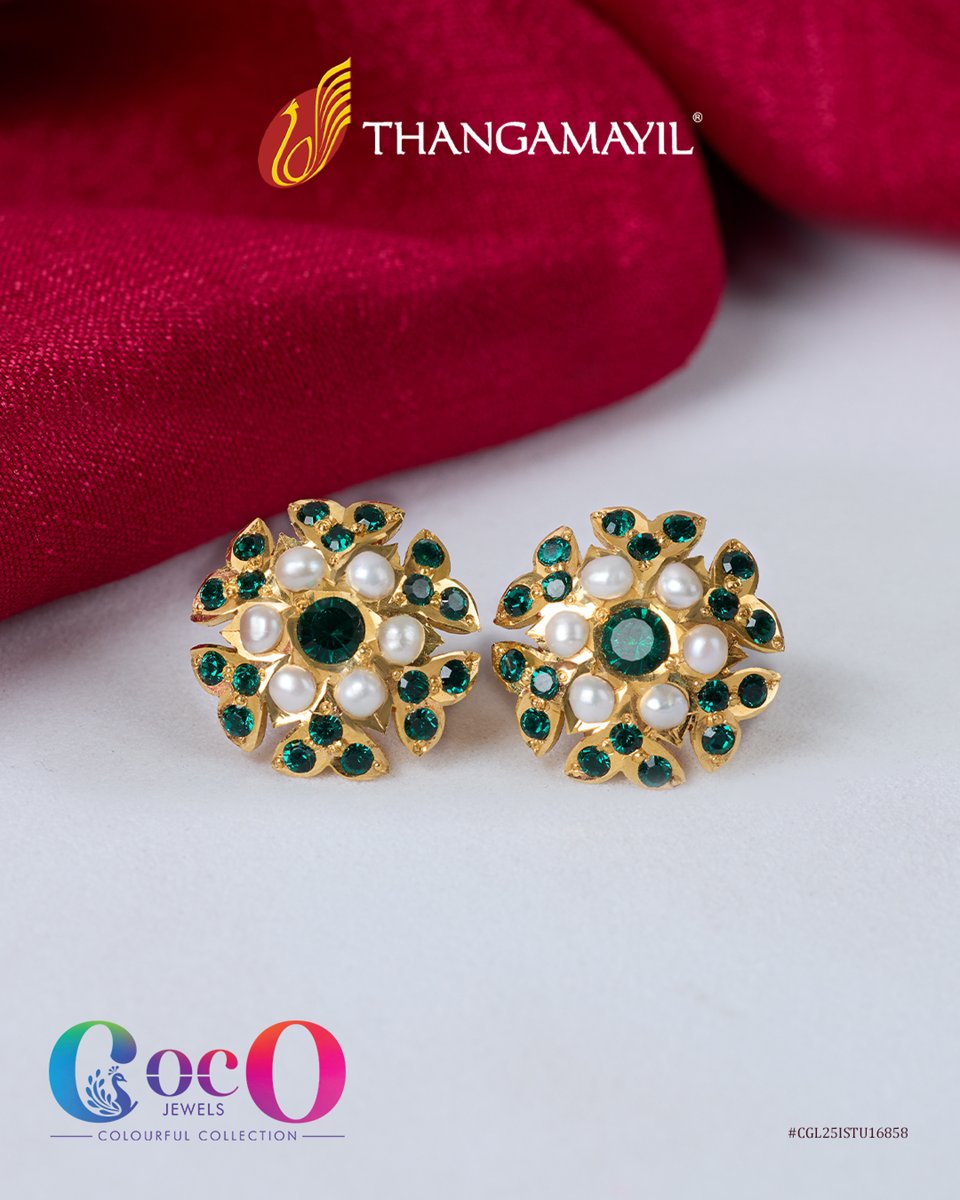Thangamayilltd's tweet photo. COCO — A Statement in Colour.
Meet the COCO Jewels Stud Collection by Thangamayil Jewellery — vibrant gemstones, lustrous pearls, and playful floral-inspired designs made to elevate every look.
Small in size. Big on style.
#ThangamayilJewellery #COCOCollection #GoldStud https://t.co/F7t78VZgca