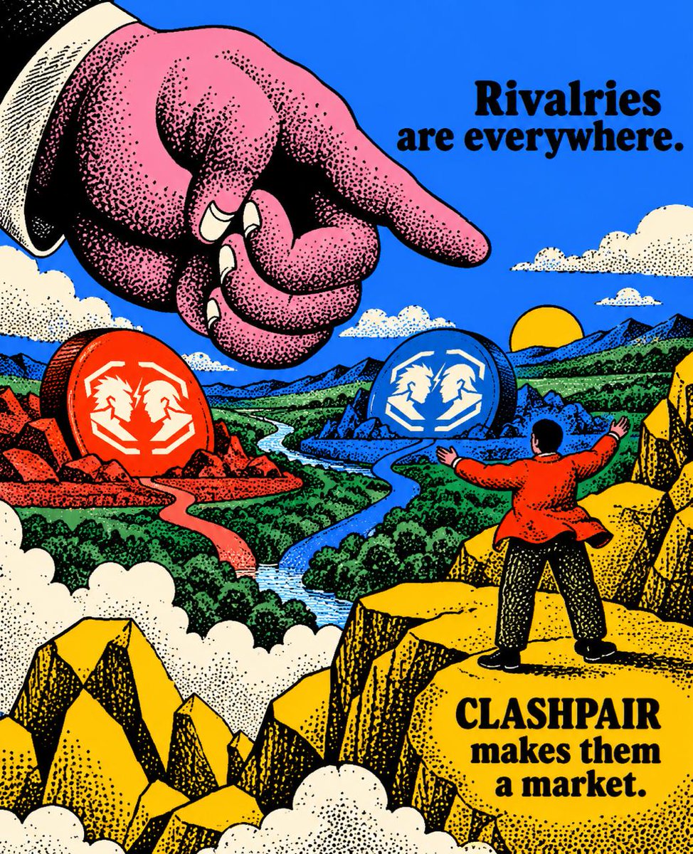 CLASHPAIR's tweet photo. Red vs. blue. Team vs. team. Take a side, trade the clash. CLASHPAIR makes rivalries a market. https://t.co/Vg3ArdplV4