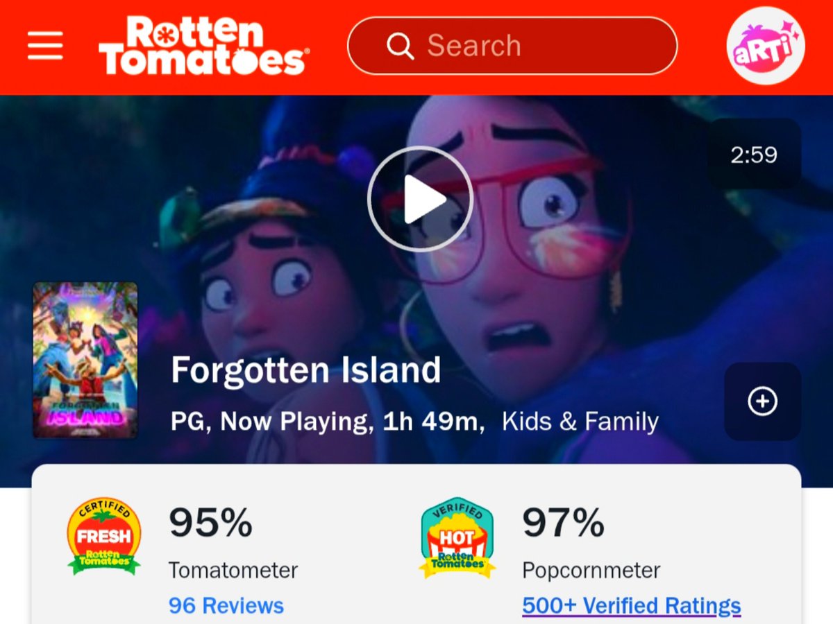 skullohmania's tweet photo. #ForgottenIsland's verified @RottenTomatoes audience score has climbed to 97%, which hopefully, is another sign of a working good word of mouth. https://t.co/G2CHrLbfTU