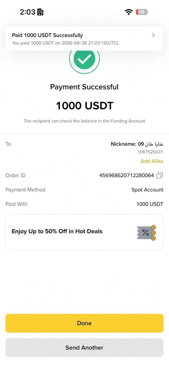 Aiwithpoonam's tweet photo. Sent $1000 to 3 Binance UIDs: 1067016524, 1087525031 and 1121825274 🎉🔥

I will send $1000 to 3 more people today who follow me @Aiwithpoonam

Comment your Binance UID or wallet address below 👇 https://t.co/SsqF4NTKo5