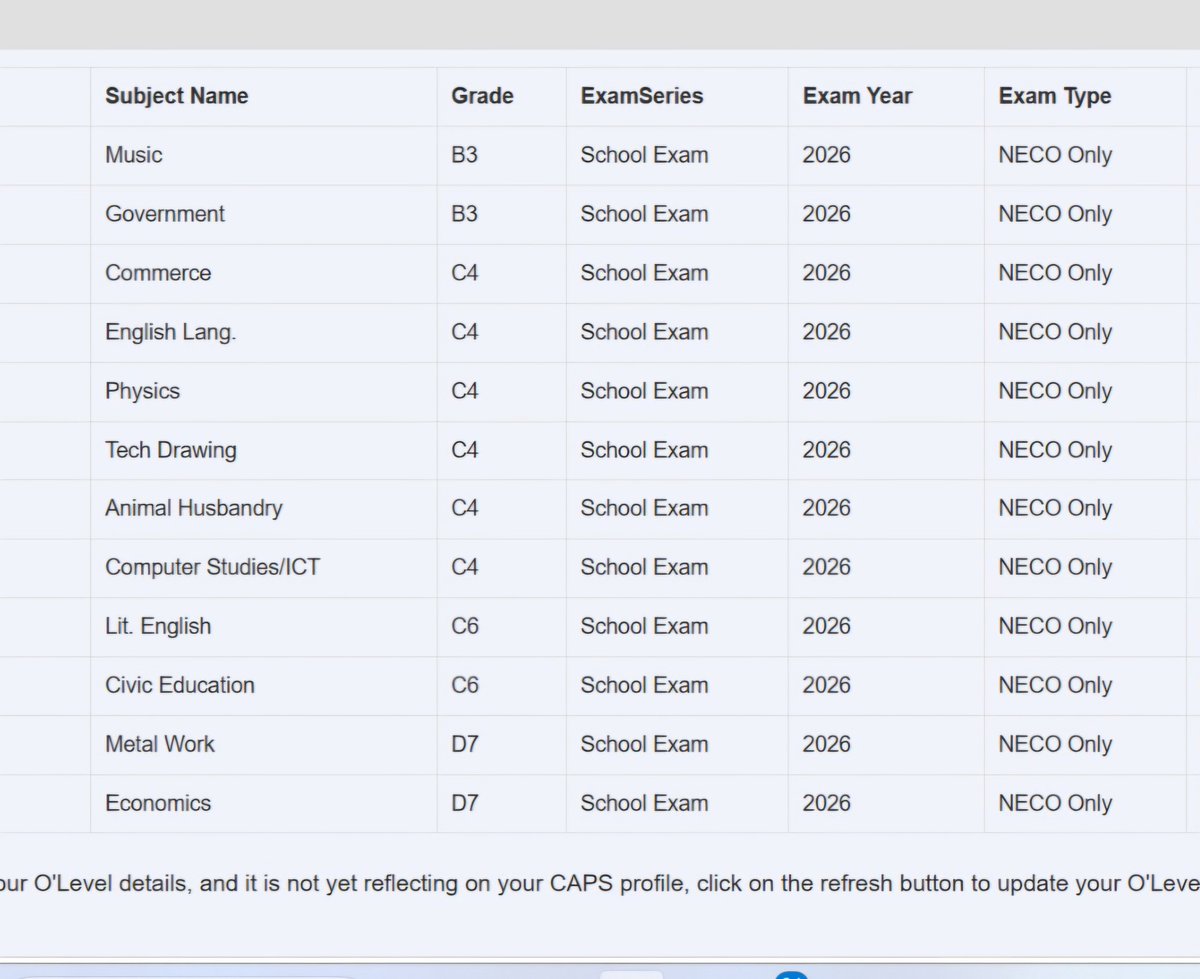 ogemsy's tweet photo. @jamb_hq After making the required payment for the verification code and completing the verification process as instructed, my daughter's JAMB portal displayed another candidate's NECO result. The subjects and grades shown are not hers. Kindly assist in resolving this issue https://t.co/Ke0W0ihZZF
