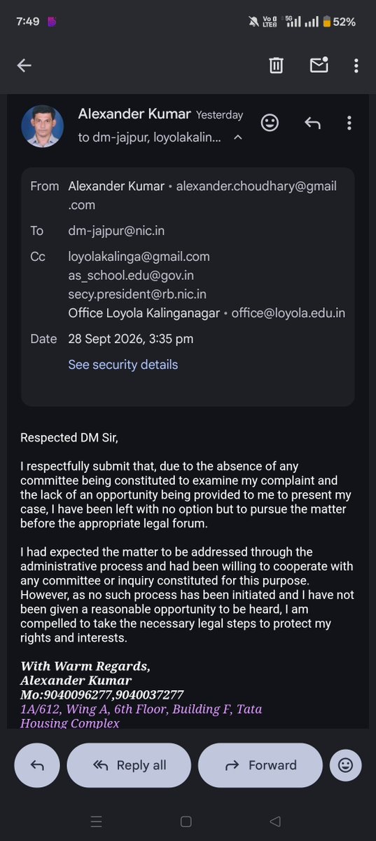 AlexanderKumar1's tweet photo. @rashtrapatibhvn
@PMOIndia
@indSupremeCourt
Respected Hon’ble President of India,

I respectfully wish to ask whether it is not necessary to examine and question the manner in which the District Magistrate has handled my grievance, particularly when my repeated representations have not resulted in any effective action or inquiry.
I have approached the concerned authorities through written representations and have sought an opportunity for my grievance to be properly examined. However, I have not received a satisfactory resolution.
I therefore request that the matter may kindly be examined from the perspective of administrative accountability, including whether the District Magistrate has properly discharged the responsibilities associated with my complaint.
I am not seeking any personal favour. I only request that the matter be considered fairly and that the appropriate authority examine the actions and inaction of the concerned officials.