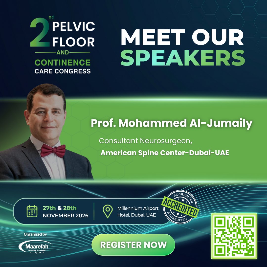 UrologyConf_'s tweet photo. Meet Our Speaker: Prof. Mohammed Al-Jumaily!
📅 27th &amp; 28th November 2026
📍 Millennium Airport Hotel, Dubai, UAE
Click to register 👉🏻https://t.co/fZPPOZ7MFn 
For more information visit our website: https://t.co/4rcL8hPA4U
#2ndPelvicFloorCongress #maarefah https://t.co/RcHuzhcb6z