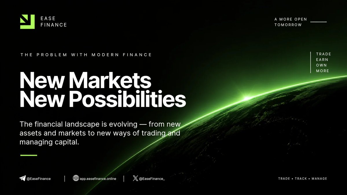 easefinance_'s tweet photo. The financial landscape is changing faster than most interfaces can keep up.
New assets.
New markets.
New ways to trade.
New ways to manage capital.
We’re building Ease Finance to keep that experience moving forward — not just add another dashboard.
The next chapter is already being built.
#EaseFinance #Crypto #DeFi #TradFi #Fintech