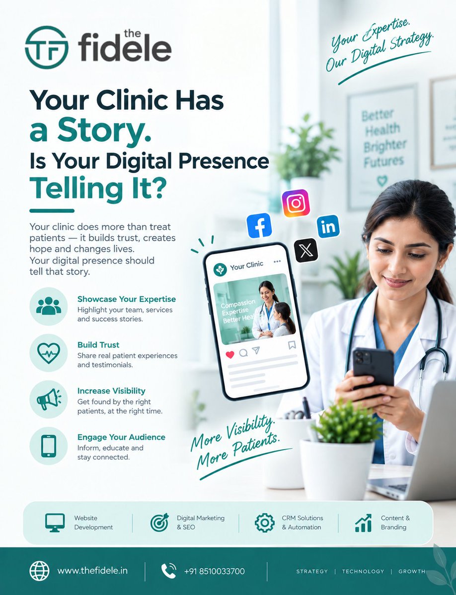 FideleDigital's tweet photo. 🏥📱 Your Clinic Has a Story. Is Your Digital Presence Telling It?

Your website, Google presence &amp; social media can work together to tell your story.

Your story deserves to be seen.
#HealthcareMarketing #DoctorMarketing  #DoctorBranding #DigitalHealthcare  #TheFidele https://t.co/xa3Cv3hHzV