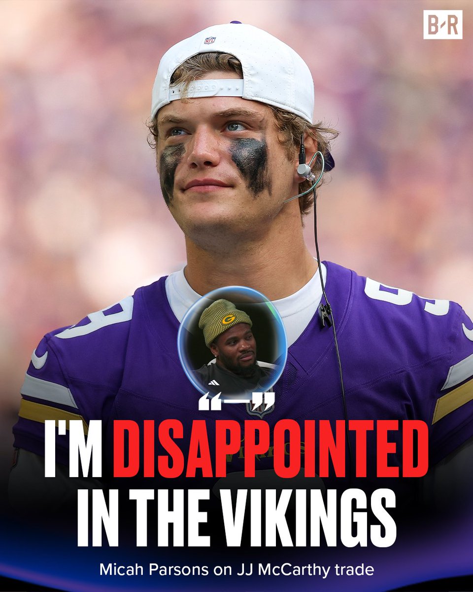 BleacherReport's tweet photo. Micah Parsons says the Vikings gave up on J.J. McCarthy too early by trading him to the Giants. 

Full reaction: https://t.co/JjJ9Zfz94w https://t.co/iCXr7O4Pqs