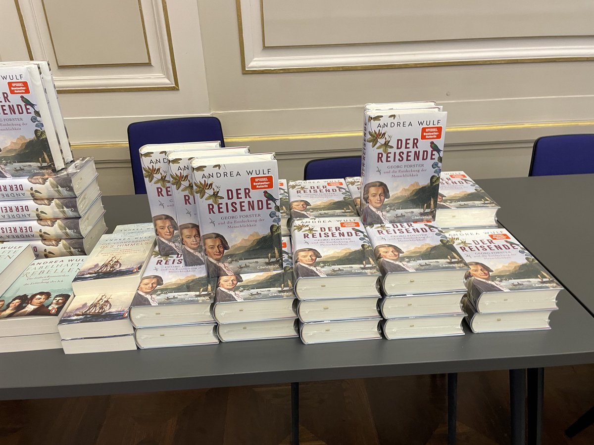 andrea_wulf's tweet photo. What a wonderful start to my German book tour. Sold out event in Berlin. And a TV interview. All in the Wilhelm von Humboldt Saal at the Stabi.#DerReisende https://t.co/P9NEvhdolP