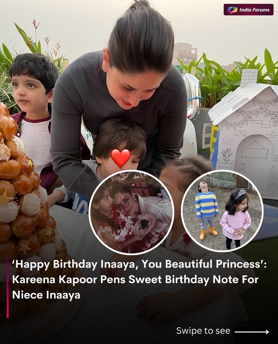 indiaforums's tweet photo. Kareena Kapoor wished her niece Inaaya a happy birthday with a loving note on Instagram. Calling her a “beautiful princess,” Kareena sent her lots of love and wished her the “best day” and the “coolest dance party ever.” 
.
.
.
#KareenaKapoor #KunalKemmu #SohaAliKhan #BollywoodFamily #IndiaForums