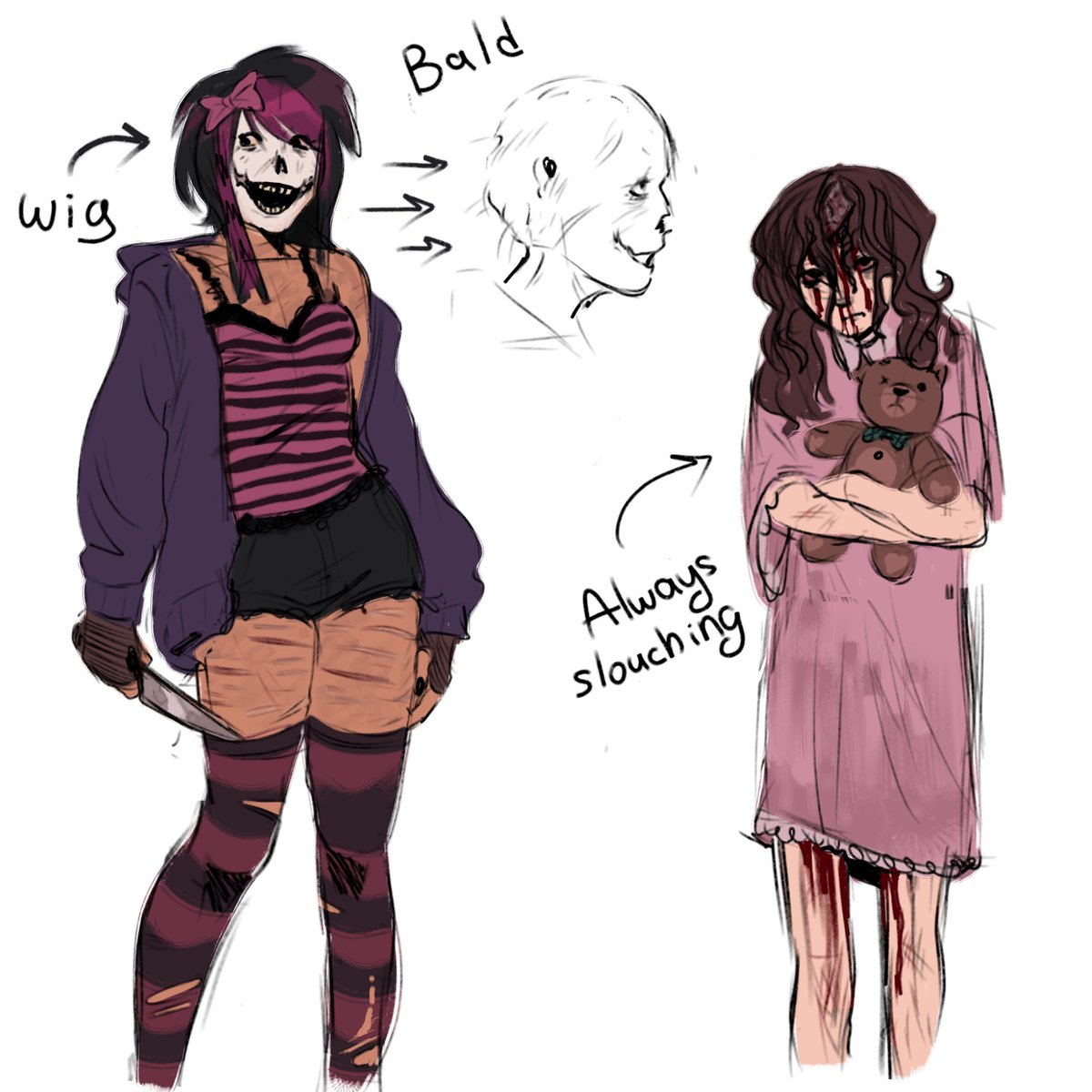 Krolik_Roger_3's tweet photo. my vision of some characters from creepypasta  

(the idea that Nina wears a wig is not mine) https://t.co/pQEh9Quu1l