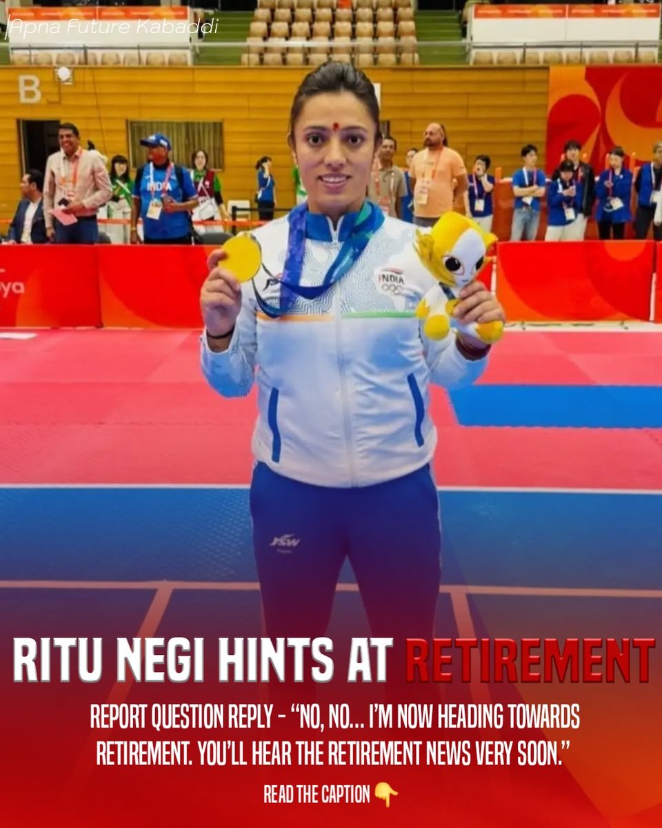 apnafutureKbd's tweet photo. When asked if she would play in the next Asian Games, Indian kabaddi star Ritu Negi responded:
“No, no… I’m now heading towards retirement. You’ll hear the retirement news very soon.”
A legendary chapter of Indian kabaddi may be coming to an end. 
News source @vip.haryana_ https://t.co/lVpALGRQ7K