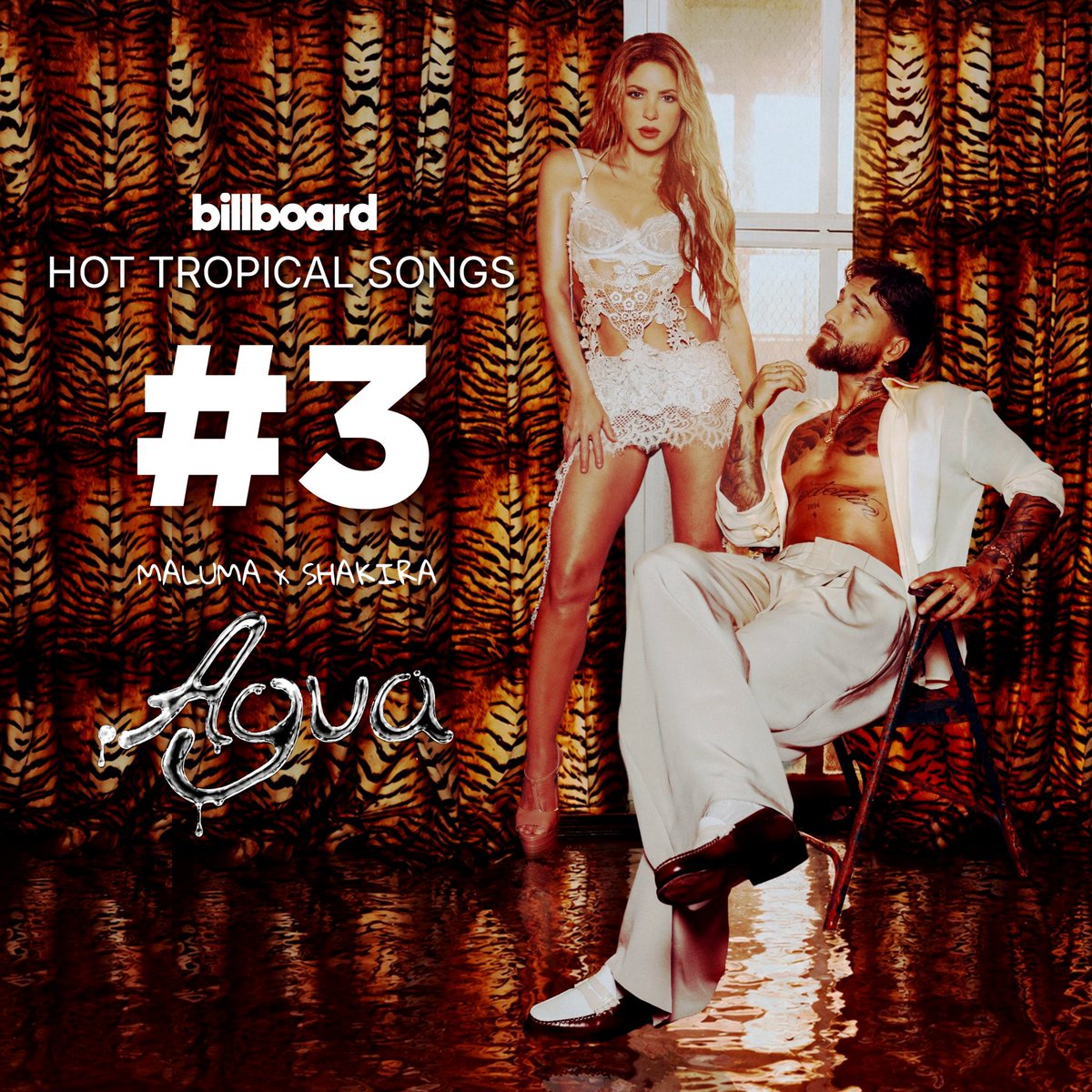 Shakira_WWFC's tweet photo. 🇺🇸 | Maluma x Shakira's "AGUA" debuts at #3 on Billboard's weekly "Hot Tropical Songs" chart.

* This is Shakira's first entry on the chart. https://t.co/oEJPNz7yjZ