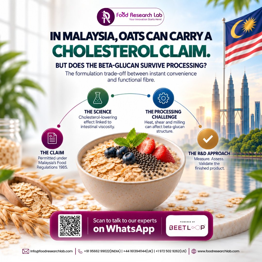FoodResearchLa1's tweet photo. π₯£ Oats can carry a cholesterol claim. But does the beta-glucan survive processing?
Heat, shear and milling can affect beta-glucan structure.
The answer needs more than an ingredient specification
https://t.co/qlmqveVKtf
#BetaGlucan #OatProductDevelopment #FoodScience https://t.co/EIu3uxlAQD