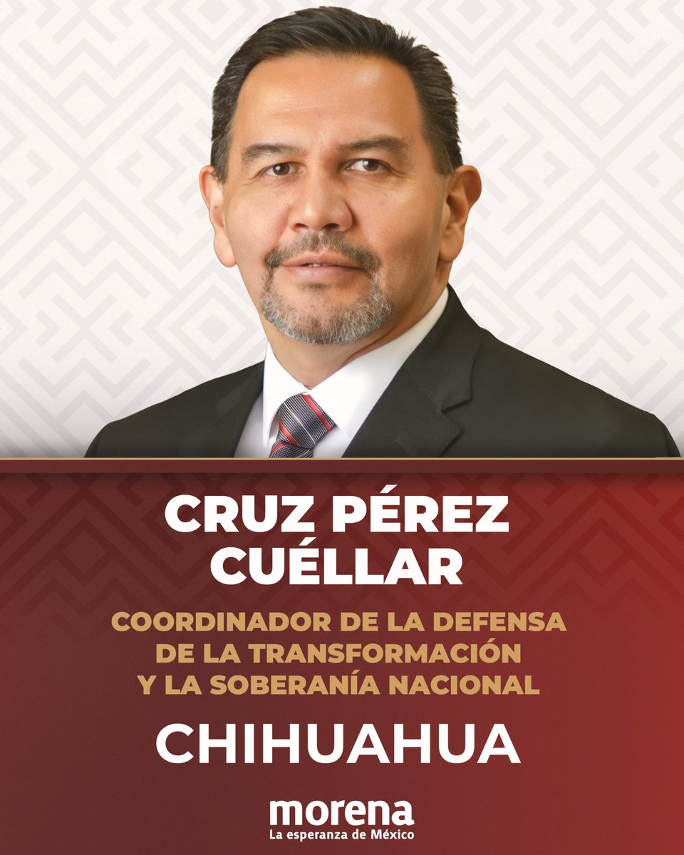 PartidoMorenaMx's tweet photo. Presentamos a @CruzPerzCuellar, Coordinador de la Defensa de la Transformación y la Soberanía Nacional en Chihuahua. https://t.co/ew119xlhlb