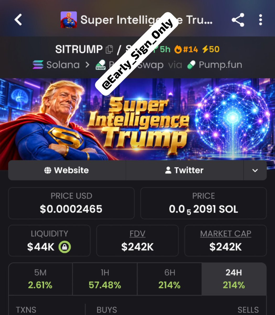 Early_Sign_Only's tweet photo. $SITRUMP 🚀 Shared at $13K mcap in my private group — now around $242K! 💯📈Another early setup making a strong move. Stay locked in for more. Hit follow me &amp; join TG + Discord 🔥 #Solana #CryptoTrading #Memecoin

CA 4tvcXSyhPfb1vQQWunMmMzmVNCJGMYrXgtv3bEbSpump https://t.co/ch42UIjfA8