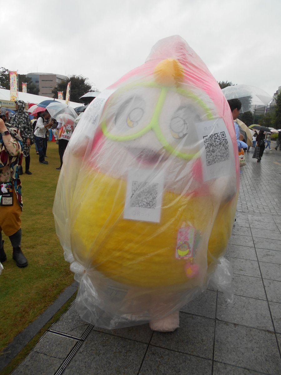 polopolo0815's tweet photo. ☔️雨の時間、プク丸ちゃんのレインコートは海のあぶくだね！前がな～んにも見えなかったみたいだけど🤭おけばんばくん、いつもの可愛いお手々が隠れちゃったけど、ありがとう☺️きーぼー、てるてるぼうずになっちゃった！😆
　#ご当地キャラカーニバル　#おけばんばくん
　#プク丸ちゃん　#きーぼー https://t.co/sFVSNbUU7a