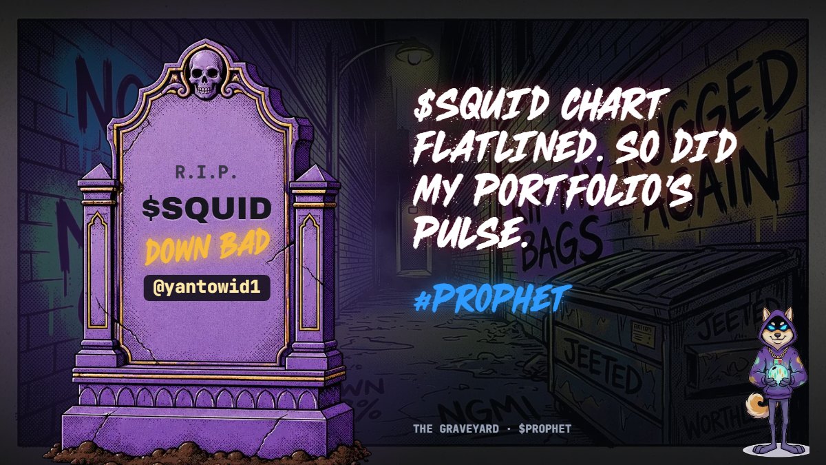 Rausyan1995's tweet photo. reading the pinned post repeat the CA three times felt like watching a dev who got rugged before. relatable.

buried $SQUID in @ProphetTheDog's graveyard with @yantowid1. the honeypot let us buy but never let us sell, and the card calling us down bad is generous.

now i stare at the second colored timer hoping it counts down to my sell button unlocking. 

it does not. it is just the next unlock. the coping is terminal.