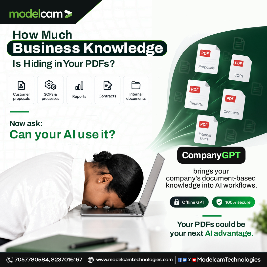 Modelcam's tweet photo. Your company’s most valuable knowledge may already be sitting in PDFs.
Customer proposals, SOPs, reports, contracts & more.
With CompanyGPT, turn document-based knowledge into an offline AI workflow.
🔗 Link in first comment.
#CompanyGPT #OfflineGPT #EnterpriseAI https://t.co/OR35N4kc7Z